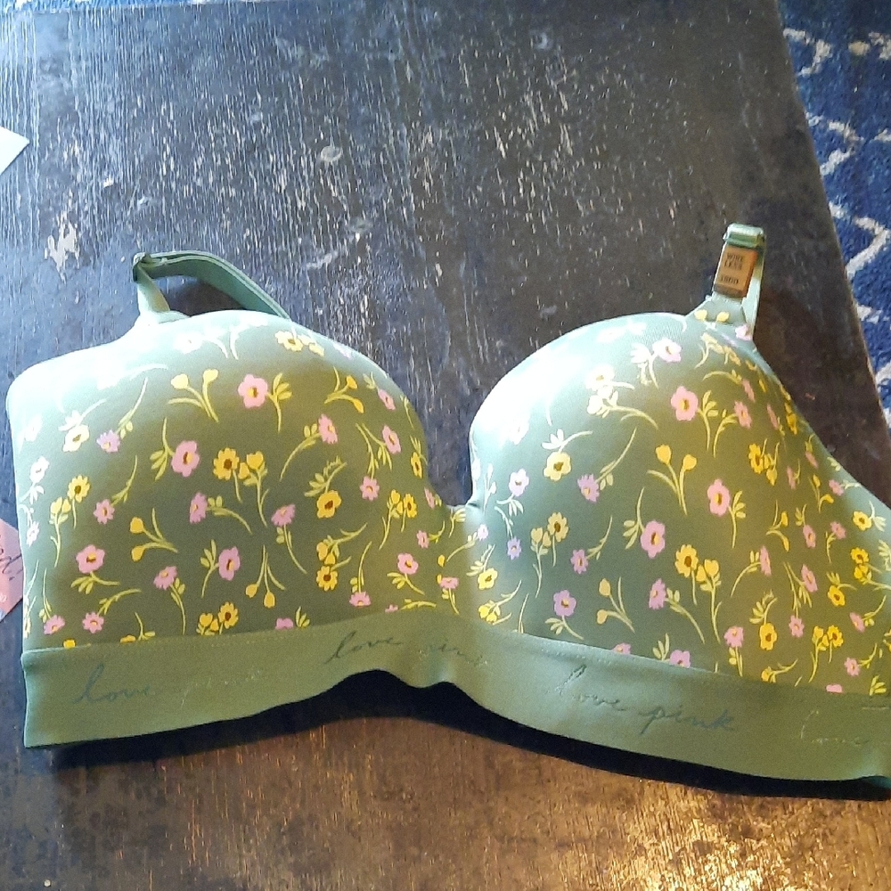 PINK Victoria's Secret Green and Pink Floral Bra